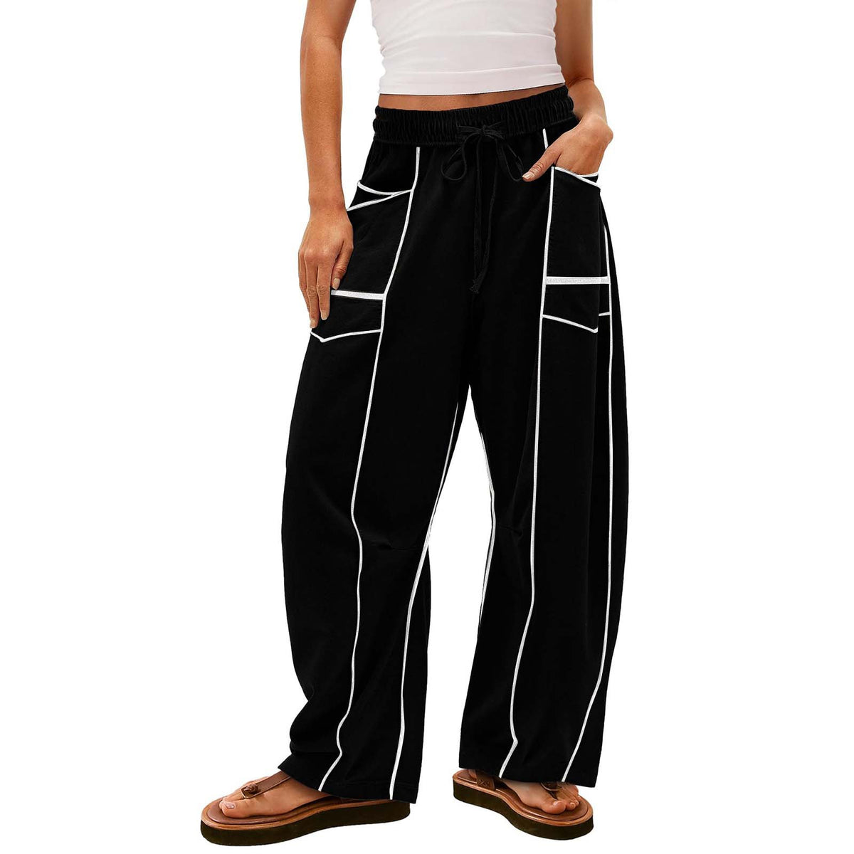 Women’s Wide‑Leg Cotton Pants – Colour Stitch Design