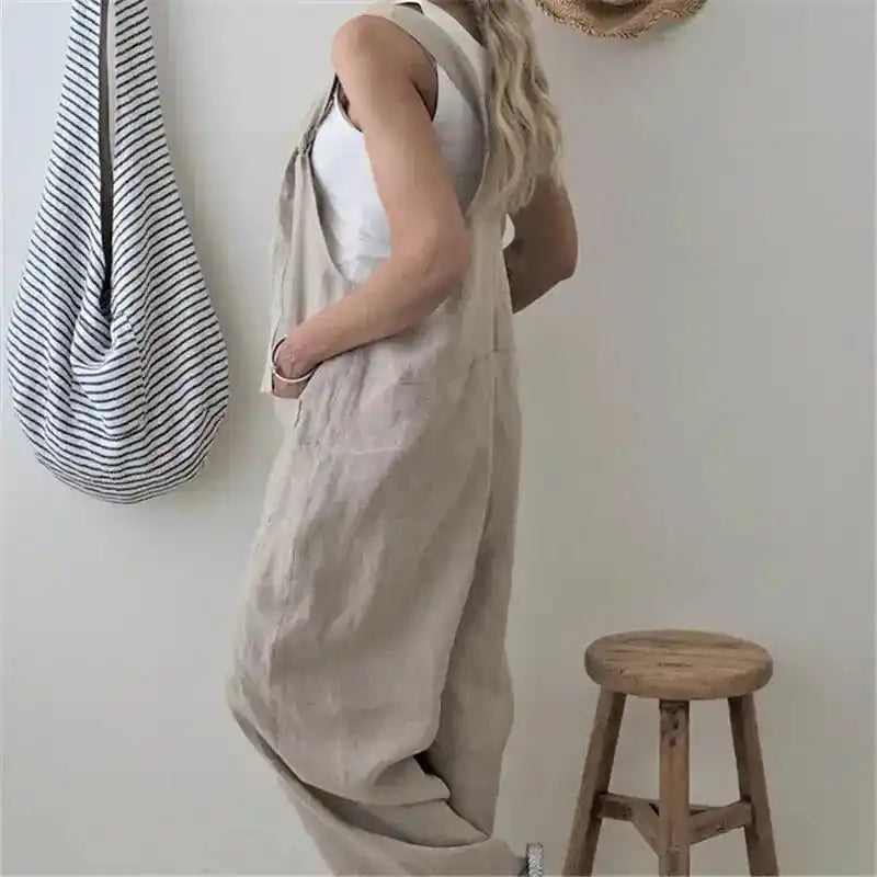 Women Harem Dungarees | Loose Cotton‑Linen Bib Jumpsuit S‑XL Dropified