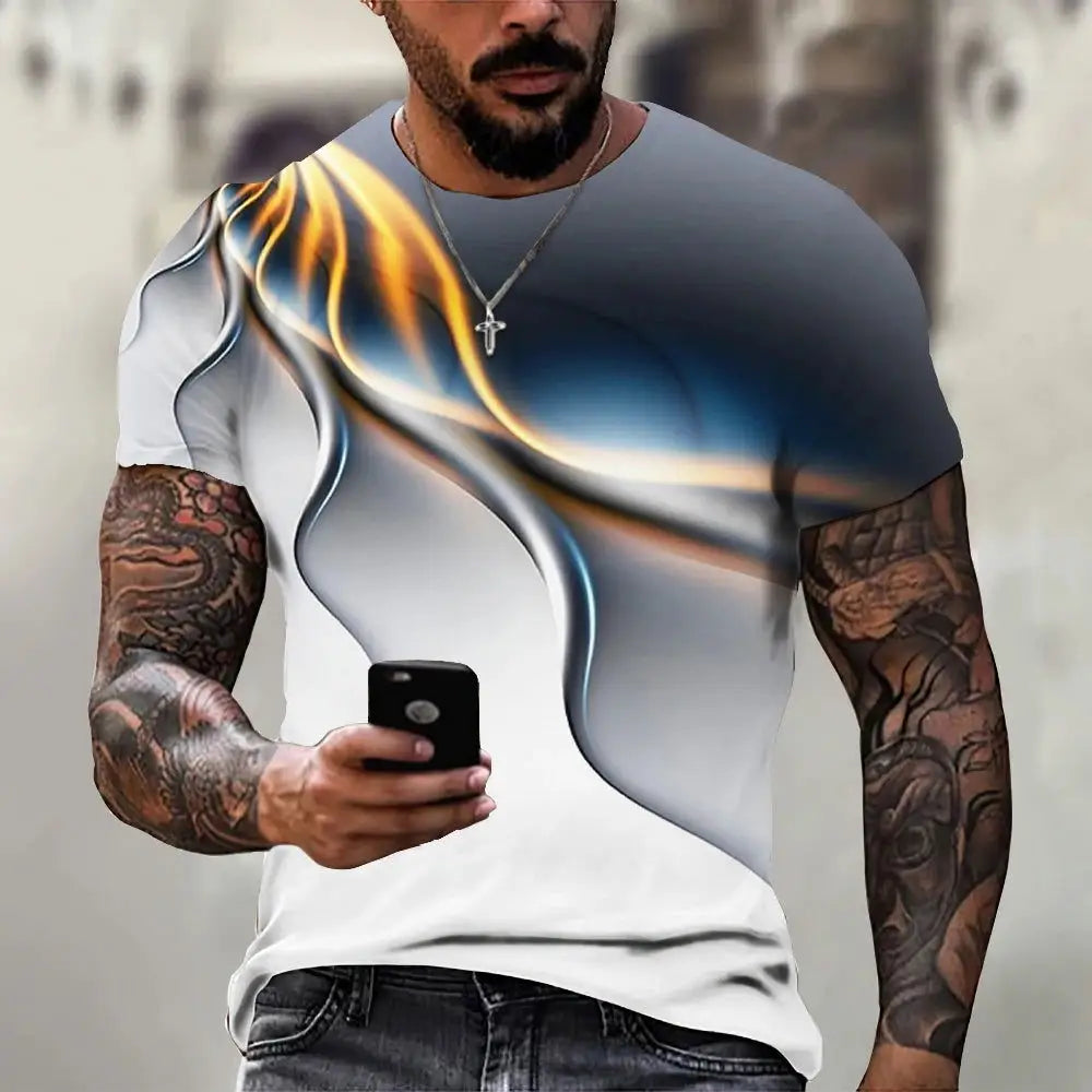 Men's T Shirt Graphic 3d O Neck Black White Stripes Oversized Clothing Casual Daily Top Streetwear Short Sleeve Clothing Apparel - Lifestyle Travel Trading