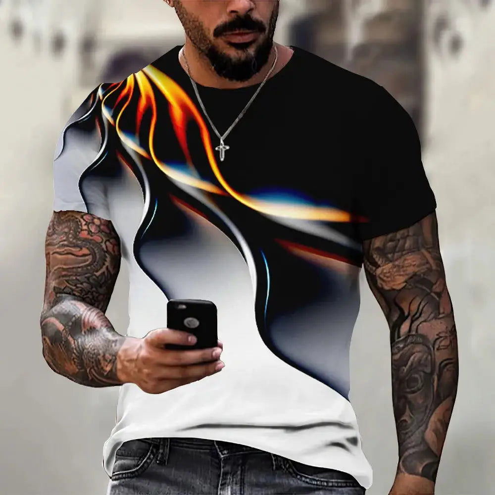 Men's T Shirt Graphic 3d O Neck Black White Stripes Oversized Clothing Casual Daily Top Streetwear Short Sleeve Clothing Apparel - Lifestyle Travel Trading