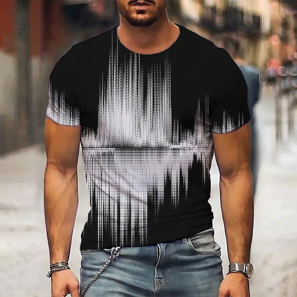 Men's T Shirt Graphic 3d O Neck Black White Stripes Oversized Clothing Casual Daily Top Streetwear Short Sleeve Clothing Apparel - Lifestyle Travel Trading