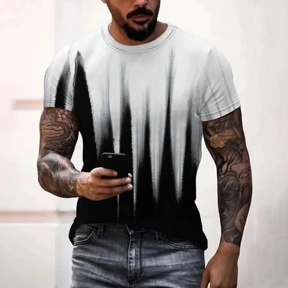 Men's T Shirt Graphic 3d O Neck Black White Stripes Oversized Clothing Casual Daily Top Streetwear Short Sleeve Clothing Apparel - Lifestyle Travel Trading