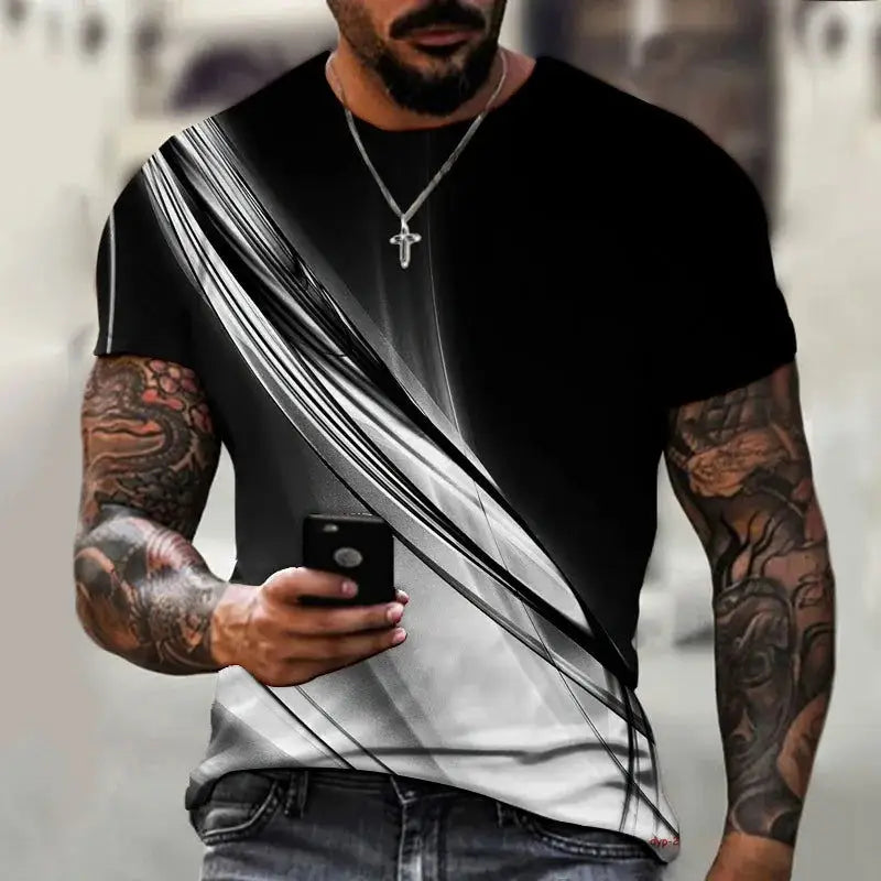 Men's T Shirt Graphic 3d O Neck Black White Stripes Oversized Clothing Casual Daily Top Streetwear Short Sleeve Clothing Apparel - Lifestyle Travel Trading