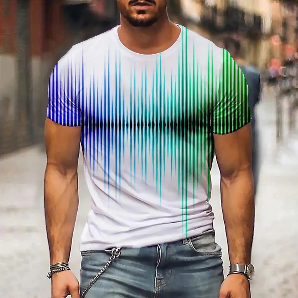 Men's T Shirt Graphic 3d O Neck Black White Stripes Oversized Clothing Casual Daily Top Streetwear Short Sleeve Clothing Apparel - Lifestyle Travel Trading