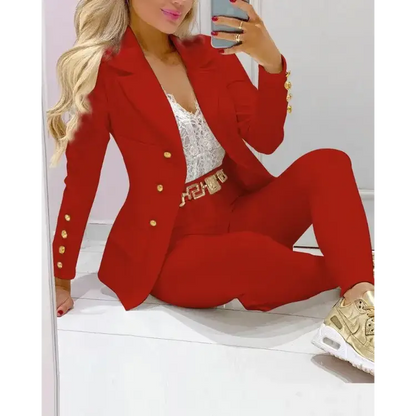 Casual Ladies Solid Elegant Two Piece Set - Red / S - Suit