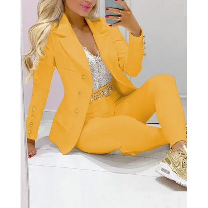 Casual Ladies Solid Elegant Two Piece Set - Yellow / L - Suit