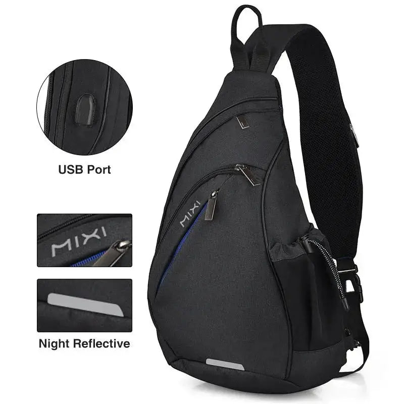 Mixi Men One Shoulder Backpack Women Sling Bag Crossbody USB Boys Cycling Sports Travel Versatile Fashion Bag Student School - Lifestyle Travel Trading