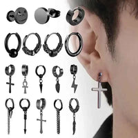 Black Stainless Steel Stud Earrings – Minimal Punk Style - Lifestyle Travel Trading
