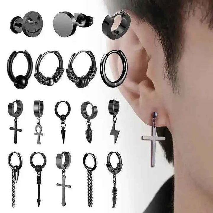 Black Stainless Steel Stud Earrings – Minimal Punk Style - Lifestyle Travel Trading