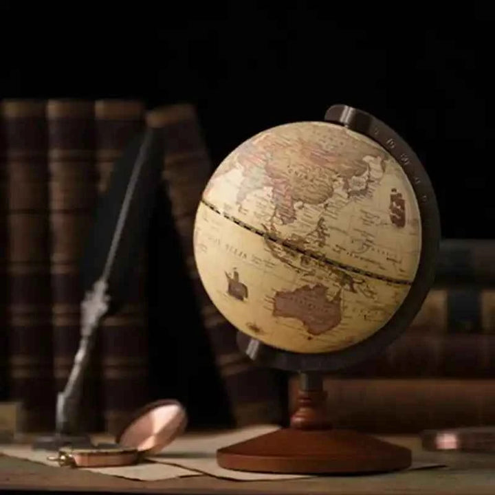 Wooden World Globe | Retro English Desk Globe (Wood + Metal)