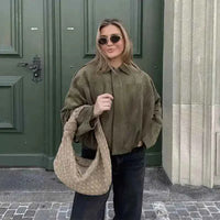 Women’s Bomber Jacket – Turn‑Down Collar Loose‑Fit Vintage Style - Lifestyle Travel Trading