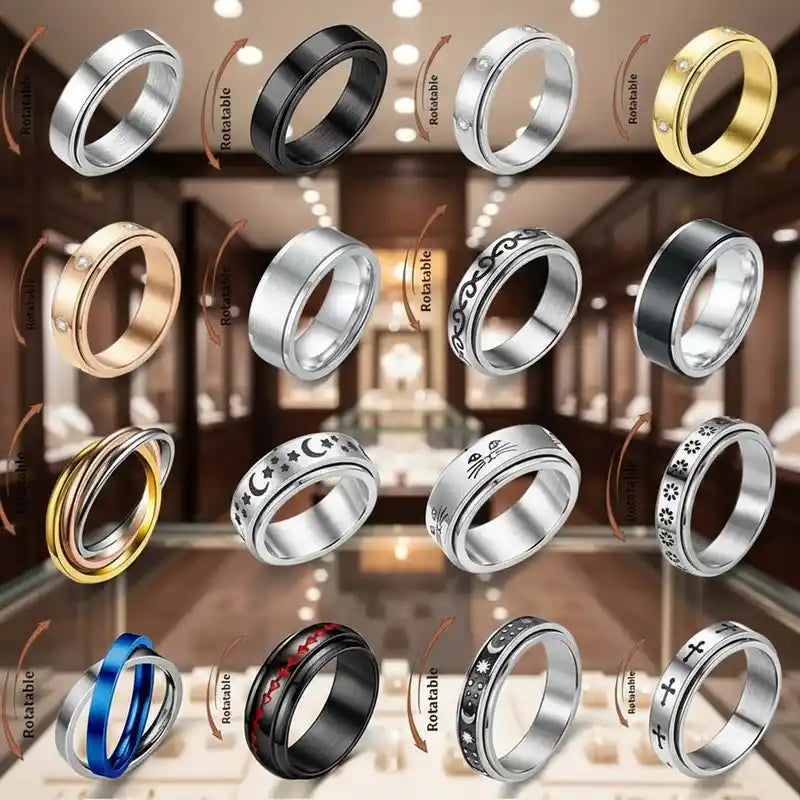 Anti Stress Anxiety Fidget Spinner Couple Rings Rotate Freely Jewelry for Men Women Stainless Steel Knuckle Ring Wedding Bague Lifestyle Travel Trading