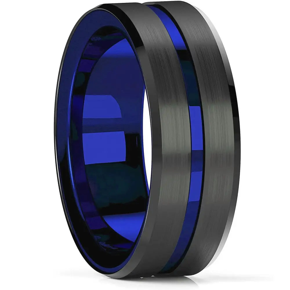 Fashion Men's 8mm Gold Color Groove Beveled Edge Tungsten Wedding Carbon Fiber Ring Punk Gear Wheel Stainless Steel Ring For Men - Lifestyle Travel Trading