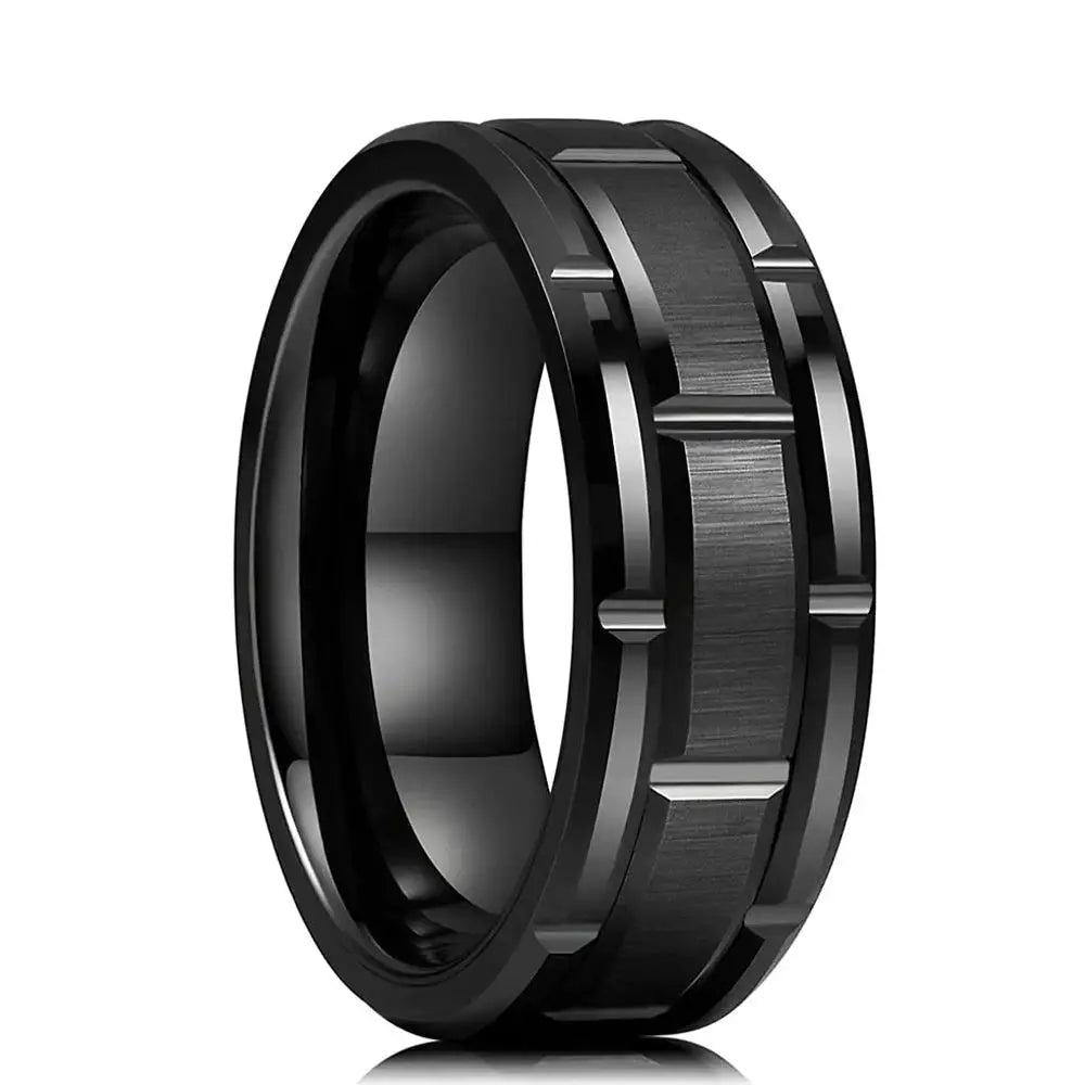 Fashion Men's 8mm Gold Color Groove Beveled Edge Tungsten Wedding Carbon Fiber Ring Punk Gear Wheel Stainless Steel Ring For Men - Lifestyle Travel Trading