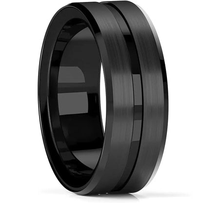 Fashion Men's 8mm Gold Color Groove Beveled Edge Tungsten Wedding Carbon Fiber Ring Punk Gear Wheel Stainless Steel Ring For Men - Lifestyle Travel Trading