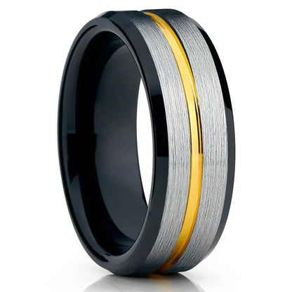 Fashion Men's 8mm Gold Color Groove Beveled Edge Tungsten Wedding Carbon Fiber Ring Punk Gear Wheel Stainless Steel Ring For Men - Lifestyle Travel Trading