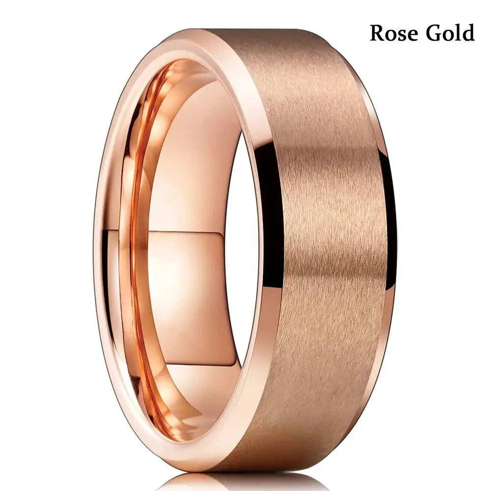 Fashion Men's 8mm Gold Color Groove Beveled Edge Tungsten Wedding Carbon Fiber Ring Punk Gear Wheel Stainless Steel Ring For Men - Lifestyle Travel Trading