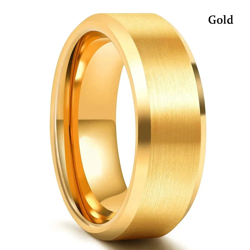 Fashion Men's 8mm Gold Color Groove Beveled Edge Tungsten Wedding Carbon Fiber Ring Punk Gear Wheel Stainless Steel Ring For Men - Lifestyle Travel Trading