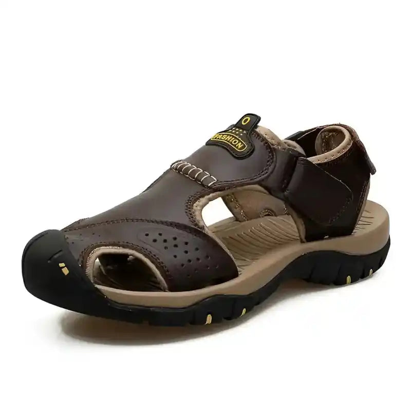 Brown leather sandal from Genuine Leather Men’s Summer Sandals, ideal for travel accessories lifestyle