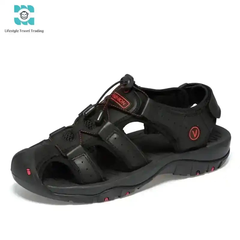 Black leather sandal from Genuine Leather Men’s Summer Sandals suitable for lifestyle travel