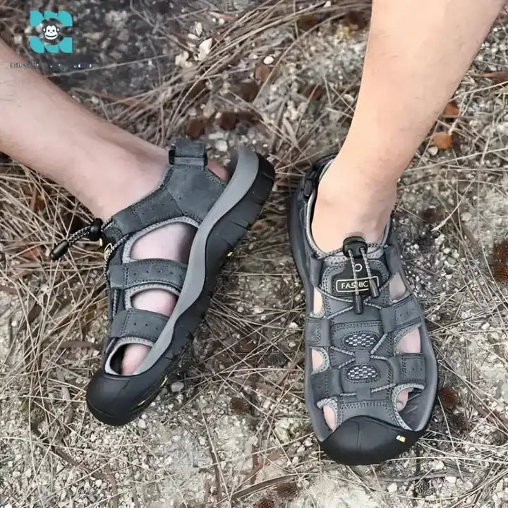 Gray leather sandals from Genuine Leather Men’s Summer Sandals, ideal for lifestyle travel and travel accessories lifestyle