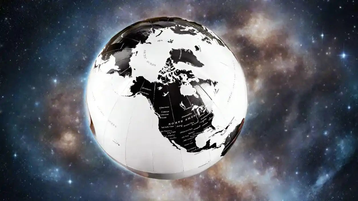 Globe showing Earth's continents against a starry cosmic backdrop