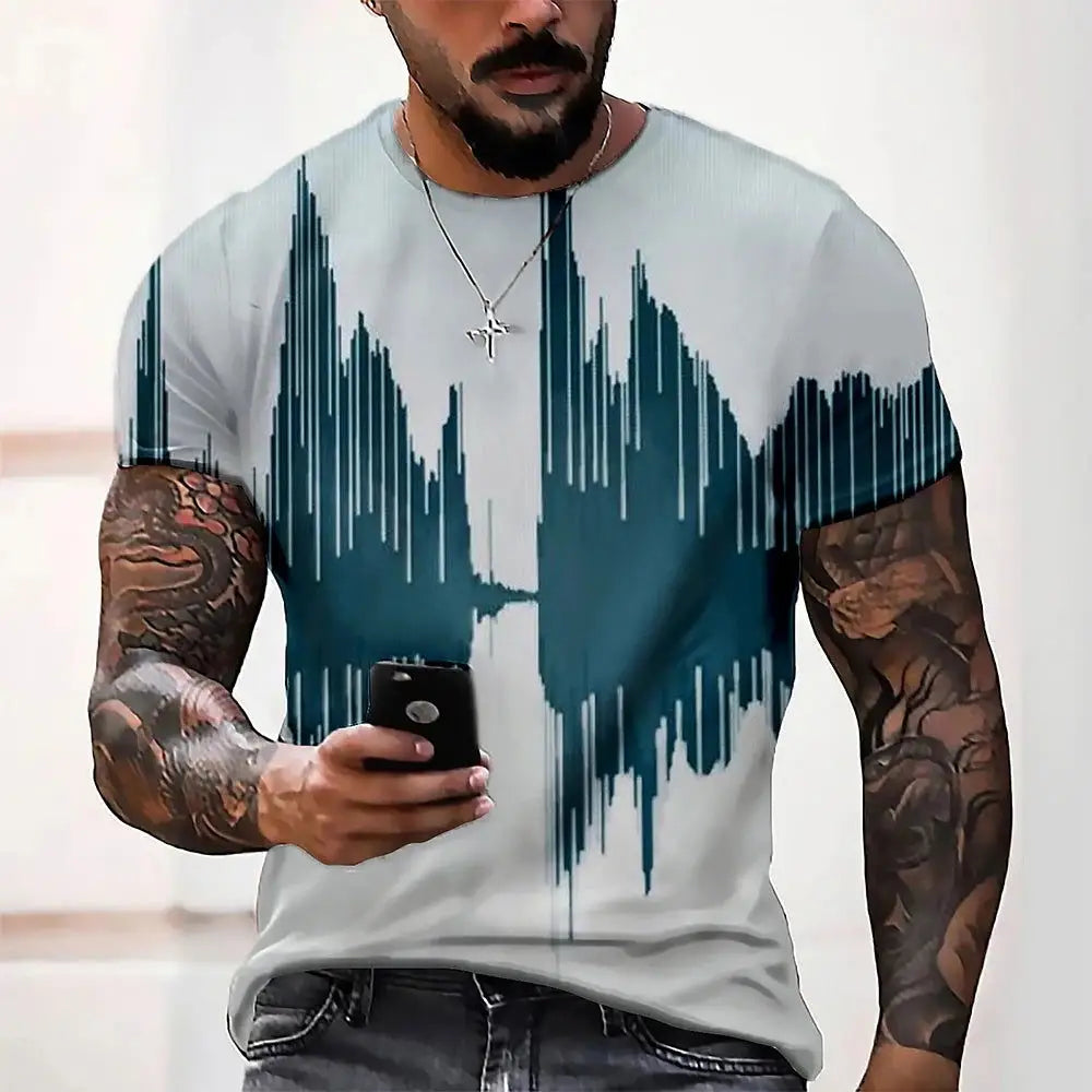 Men's T Shirt Graphic 3d O Neck Black White Stripes Oversized Clothing Casual Daily Top Streetwear Short Sleeve Clothing Apparel - Lifestyle Travel Trading