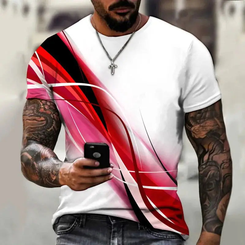 Men's T Shirt Graphic 3d O Neck Black White Stripes Oversized Clothing Casual Daily Top Streetwear Short Sleeve Clothing Apparel - Lifestyle Travel Trading