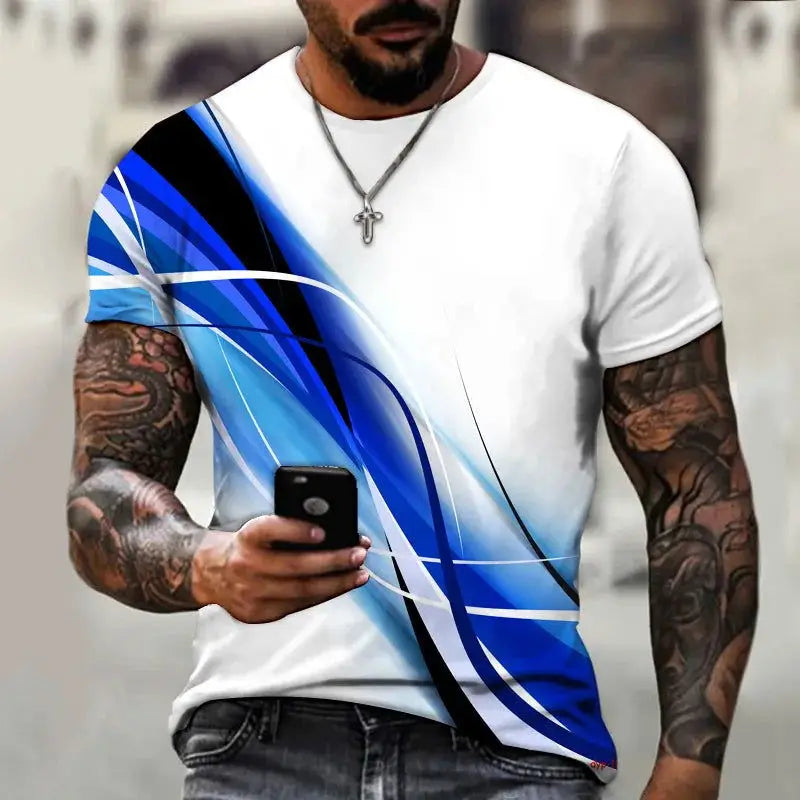 Men's T Shirt Graphic 3d O Neck Black White Stripes Oversized Clothing Casual Daily Top Streetwear Short Sleeve Clothing Apparel - Lifestyle Travel Trading