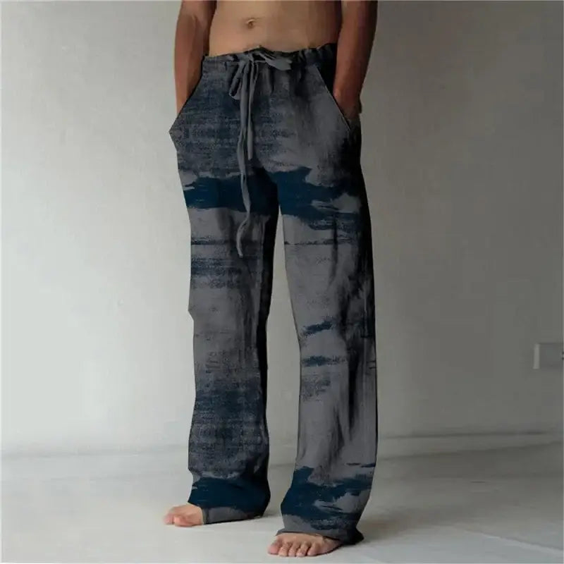 Hawaiian-Inspired Linen Wide Leg Pants for Men - 3D Printed Casual Beachwear for Summer Holidays - Menwswear