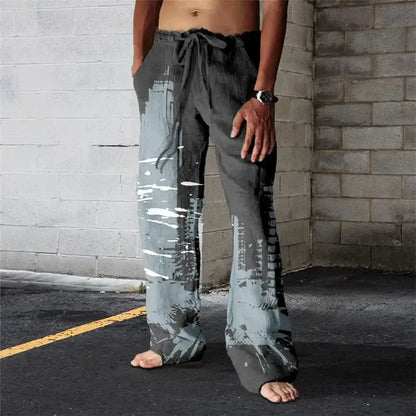 Hawaiian-Inspired Linen Wide Leg Pants for Men - 3D Printed Casual Beachwear for Summer Holidays - Menwswear