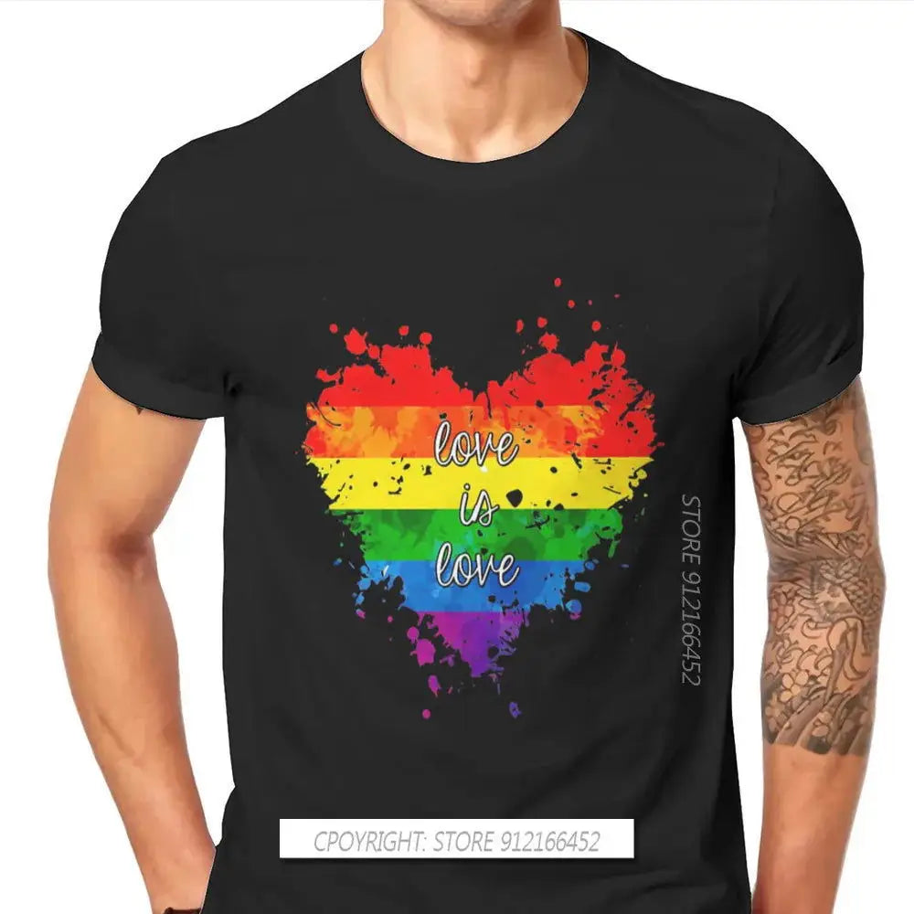 Love Is Love Heart Hipster TShirts LGBT Pride Month Lesbian Gay Bisexual Transgender Men Cotton Fabric Streetwear T Shirt O Neck - Lifestyle Travel Trading