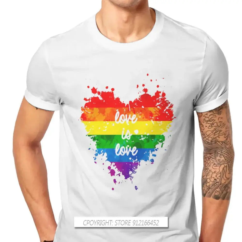 Love Is Love Heart Hipster TShirts LGBT Pride Month Lesbian Gay Bisexual Transgender Men Cotton Fabric Streetwear T Shirt O Neck - Lifestyle Travel Trading