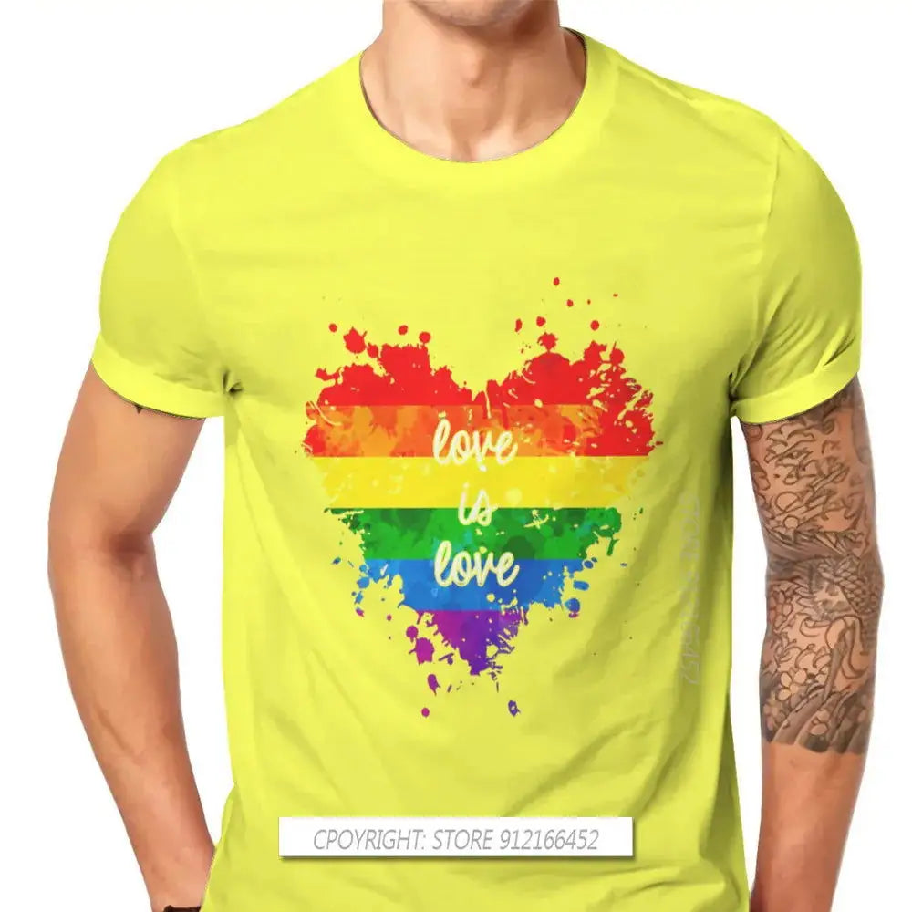 Love Is Love Heart Hipster TShirts LGBT Pride Month Lesbian Gay Bisexual Transgender Men Cotton Fabric Streetwear T Shirt O Neck - Lifestyle Travel Trading