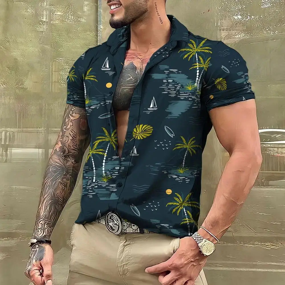 Men's 3D Printed Coconut Tree Hawaiian Shirt - 2024 Fashion Beach Tee (Sizes up to 5XL) - Lifestyle Travel Trading