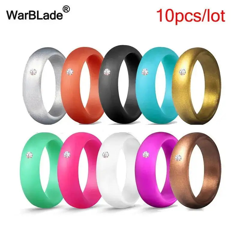 New Fashion 5.7mm Rhinestone Silicone Rings For Women Wedding Rubber Bands Hypoallergenic Crossfit Flexible Silicone Finger Ring - Lifestyle Travel Trading