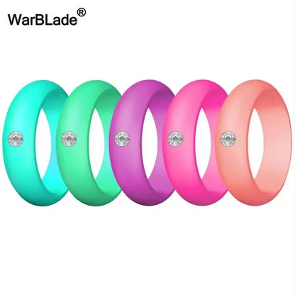 New Fashion 5.7mm Rhinestone Silicone Rings For Women Wedding Rubber Bands Hypoallergenic Crossfit Flexible Silicone Finger Ring - Lifestyle Travel Trading