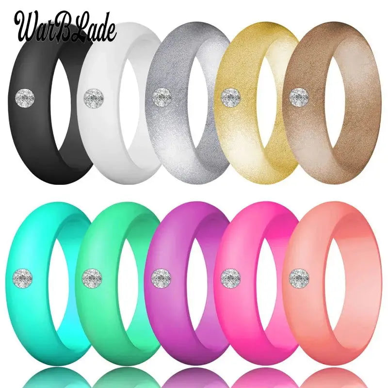 New Fashion 5.7mm Rhinestone Silicone Rings For Women Wedding Rubber Bands Hypoallergenic Crossfit Flexible Silicone Finger Ring - Lifestyle Travel Trading