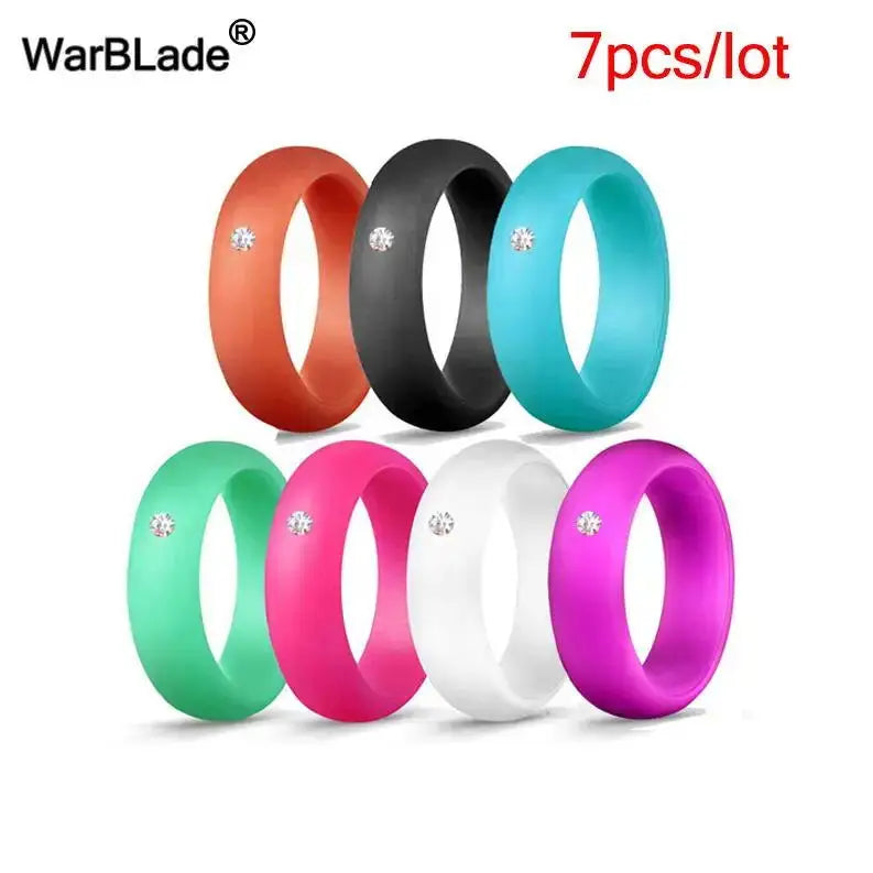 New Fashion 5.7mm Rhinestone Silicone Rings For Women Wedding Rubber Bands Hypoallergenic Crossfit Flexible Silicone Finger Ring - Lifestyle Travel Trading