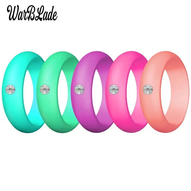 New Fashion 5.7mm Rhinestone Silicone Rings For Women Wedding Rubber Bands Hypoallergenic Crossfit Flexible Silicone Finger Ring - Lifestyle Travel Trading