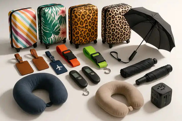 Travel accessories collection featuring lifestyle travel luggage and accessories for your trip