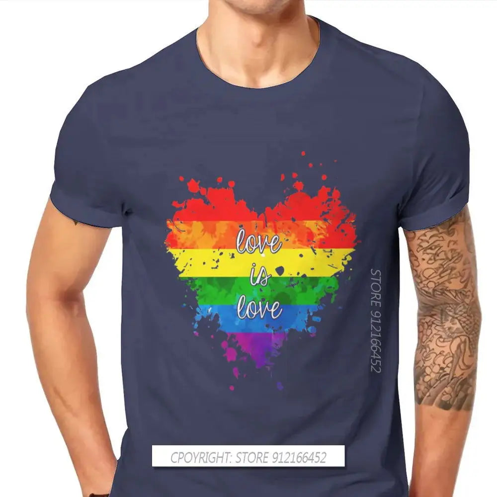 Love Is Love Heart Hipster TShirts LGBT Pride Month Lesbian Gay Bisexual Transgender Men Cotton Fabric Streetwear T Shirt O Neck - Lifestyle Travel Trading