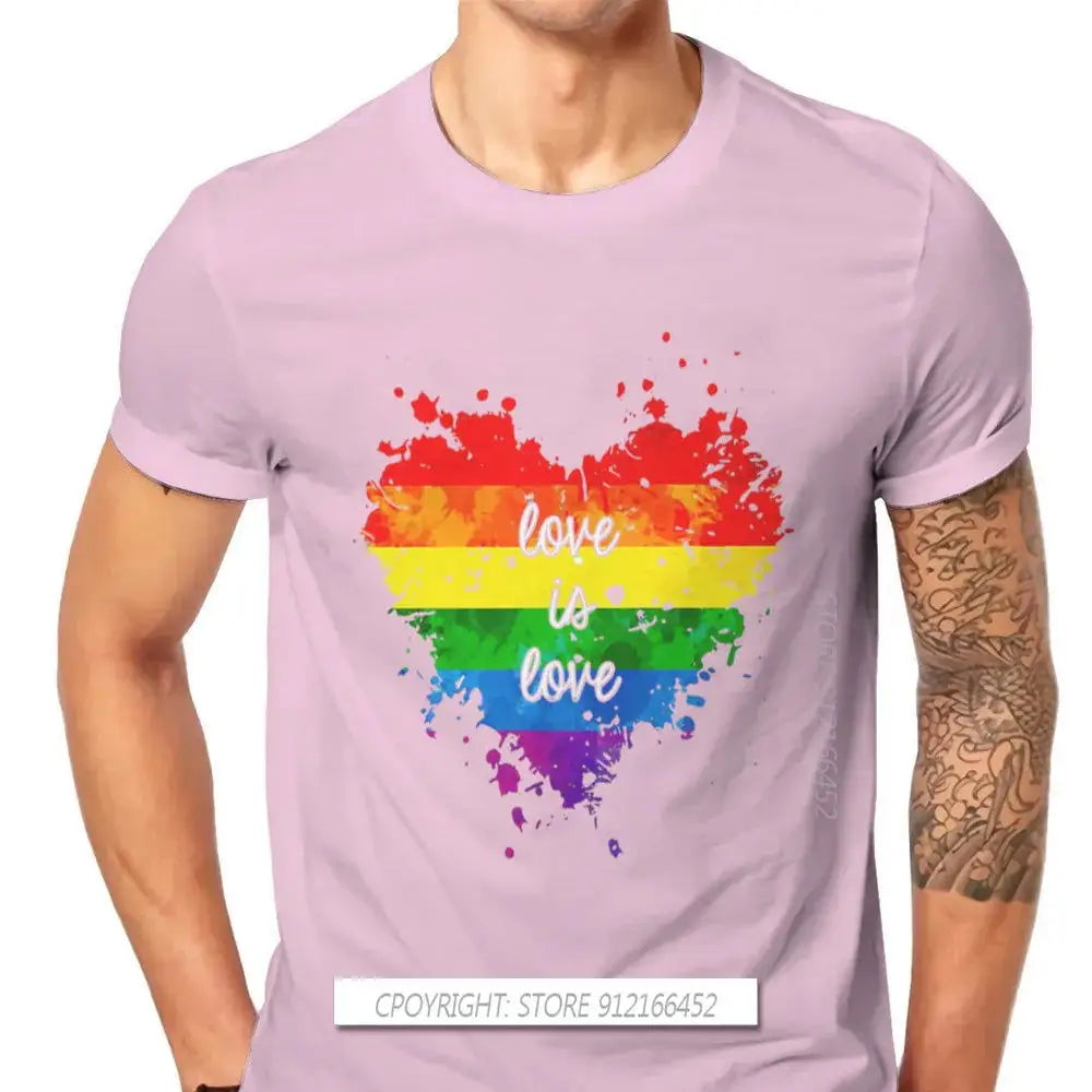 Love Is Love Heart Hipster TShirts LGBT Pride Month Lesbian Gay Bisexual Transgender Men Cotton Fabric Streetwear T Shirt O Neck - Lifestyle Travel Trading