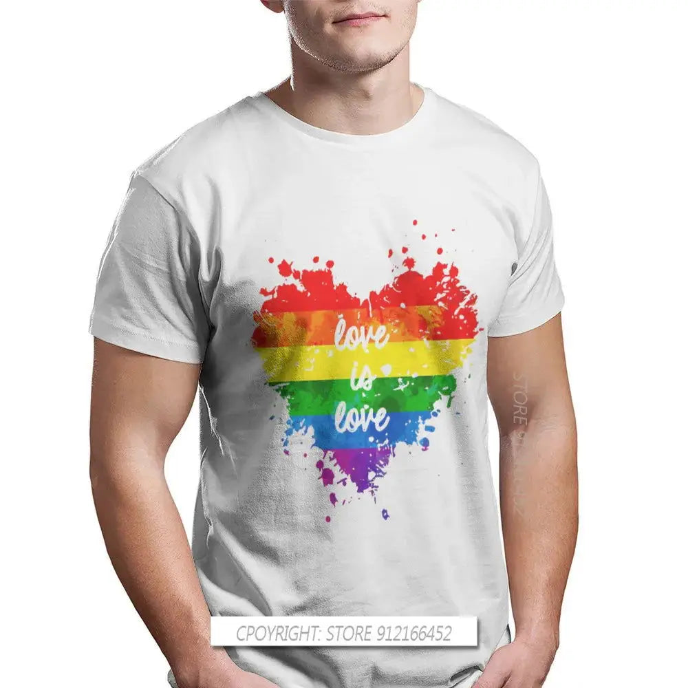 Love Is Love Heart Hipster TShirts LGBT Pride Month Lesbian Gay Bisexual Transgender Men Cotton Fabric Streetwear T Shirt O Neck - Lifestyle Travel Trading