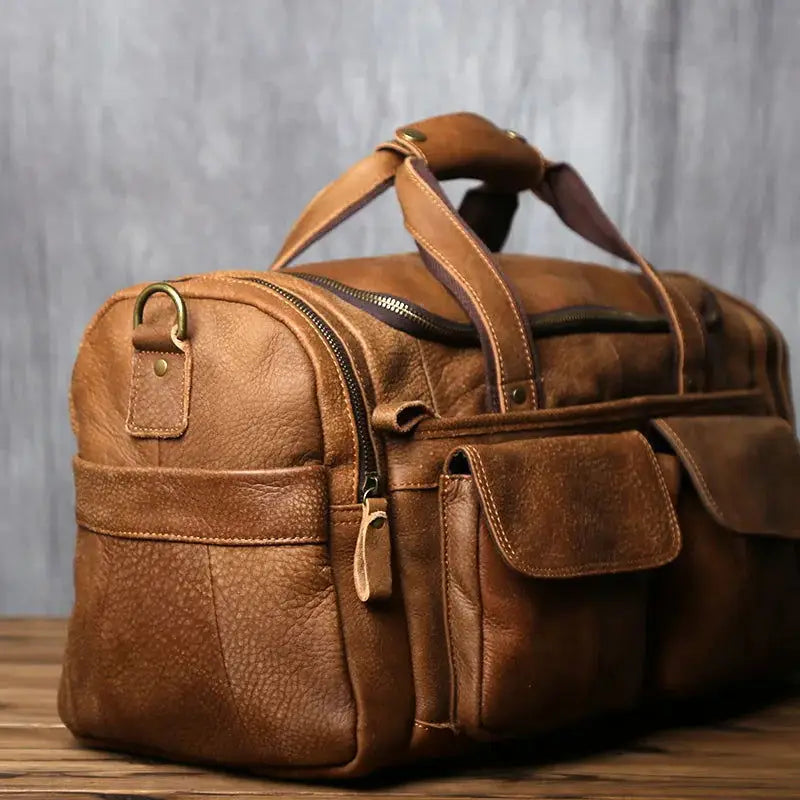 NZPJ Retro Men's Hand Luggage Bag Leather Travel Bag Top Layer Cowhide Large Capacity One Shoulder Messenger Bag Casual Laptop - Lifestyle Travel Trading