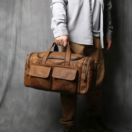 NZPJ Retro Men's Hand Luggage Bag Leather Travel Bag Top Layer Cowhide Large Capacity One Shoulder Messenger Bag Casual Laptop - Lifestyle Travel Trading