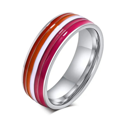 Stainless Steel Lesbian LGBT Ring for Women Couple , pride Love Promise Band Stripe Flag Color Engagement Rings - Lifestyle Travel Trading