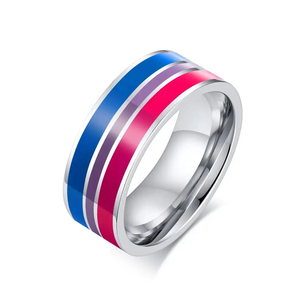 Stainless Steel Lesbian LGBT Ring for Women Couple , pride Love Promise Band Stripe Flag Color Engagement Rings - Lifestyle Travel Trading