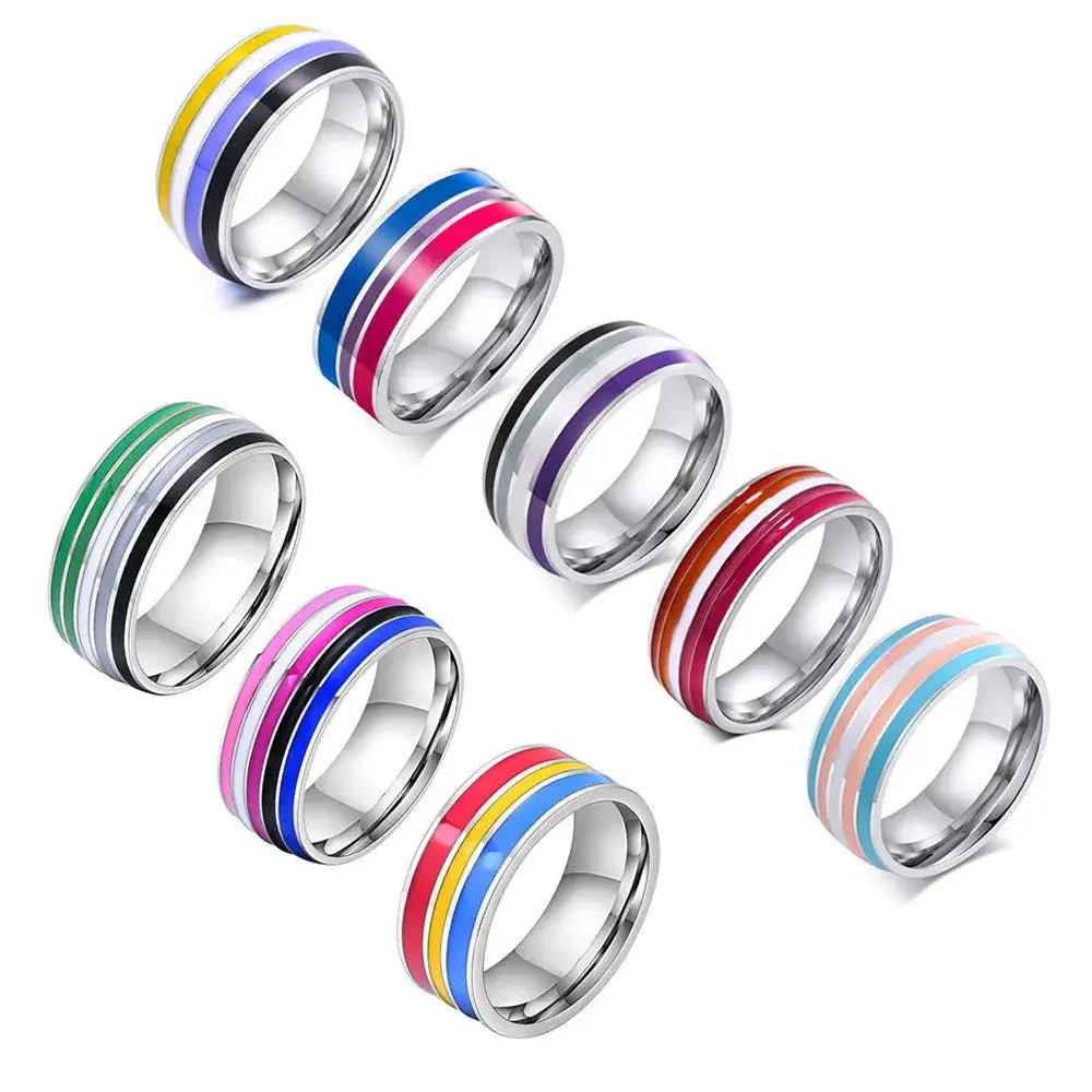 Stainless Steel Lesbian LGBT Ring for Women Couple , pride Love Promise Band Stripe Flag Color Engagement Rings - Lifestyle Travel Trading