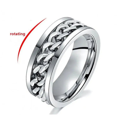 Titanium Steel Rotatable Chain Rings Men Women Stress Ring For Anxiety Couple Jewelry 8mm Corkscrew Rings Multifunctional Gift - Lifestyle Travel Trading